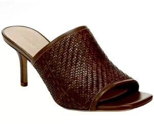 Veronica Beard Brown Maisie Woven Leather Open Toe Stiletto Mule Heels Womens 9M